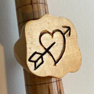 Chunky Wood Ring, Heart, wood burning